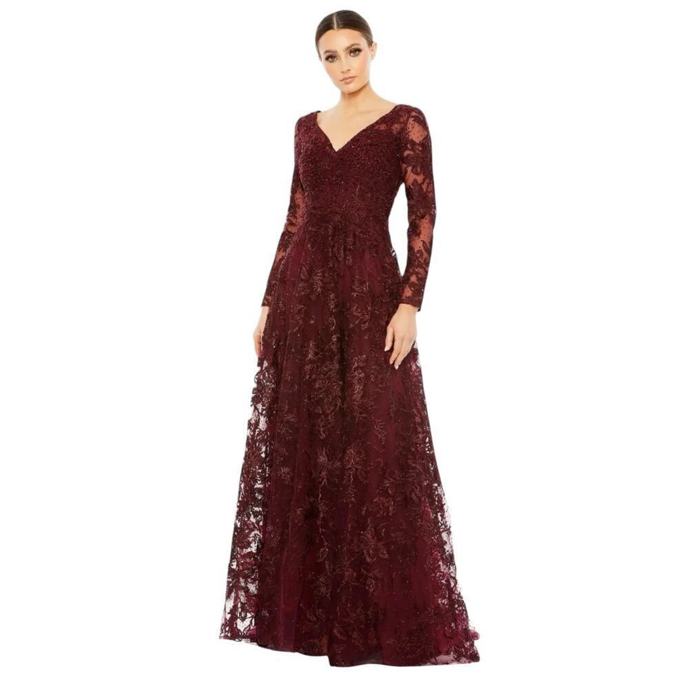 Mac Duggal 20409 NWT Embroidered Illusion Long Sleeve Gown Size 6 $798